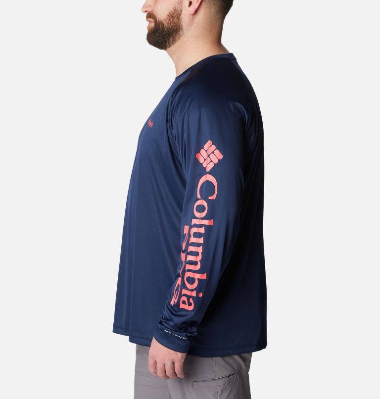 Men's PFG Terminal Tackle Long Sleeve Shirt - Big, Color: Collegiate Navy, Sunset Red Logo, image 3
