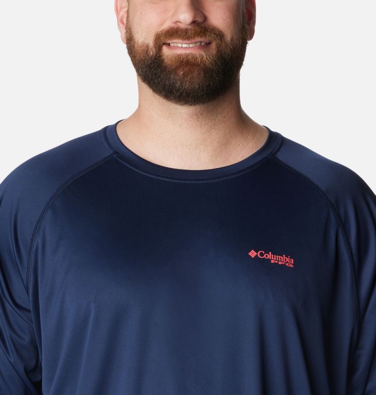 Men's PFG Terminal Tackle Long Sleeve Shirt - Big, Color: Collegiate Navy, Sunset Red Logo, image 4
