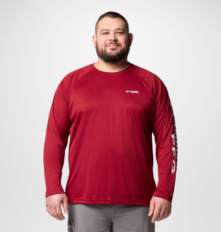 Men's PFG Terminal Tackle Long Sleeve Shirt - Big, Color: Beet, White Logo, image 1