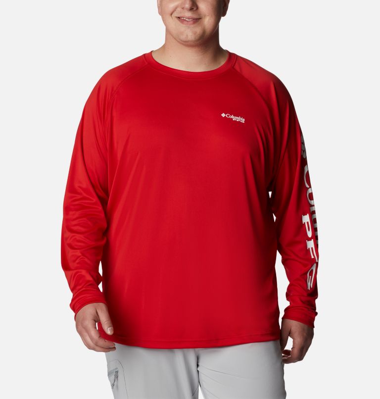 Men’s PFG Terminal Tackle Long Sleeve Shirt - Big, Color: Red Spark, White Logo, image 1