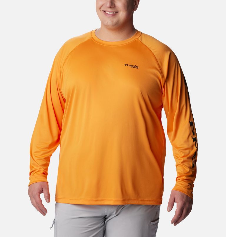 Men’s PFG Terminal Tackle Long Sleeve Shirt - Big, Color: Orange Blast, Black Logo, image 1