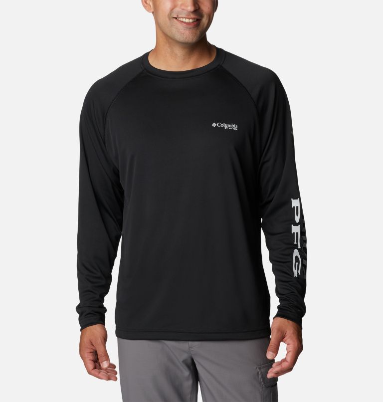 Columbia Men's Terminal Tackle Long Sleeve Fishing Shirt, Black/Cool Grey  Logo, 4X Tall