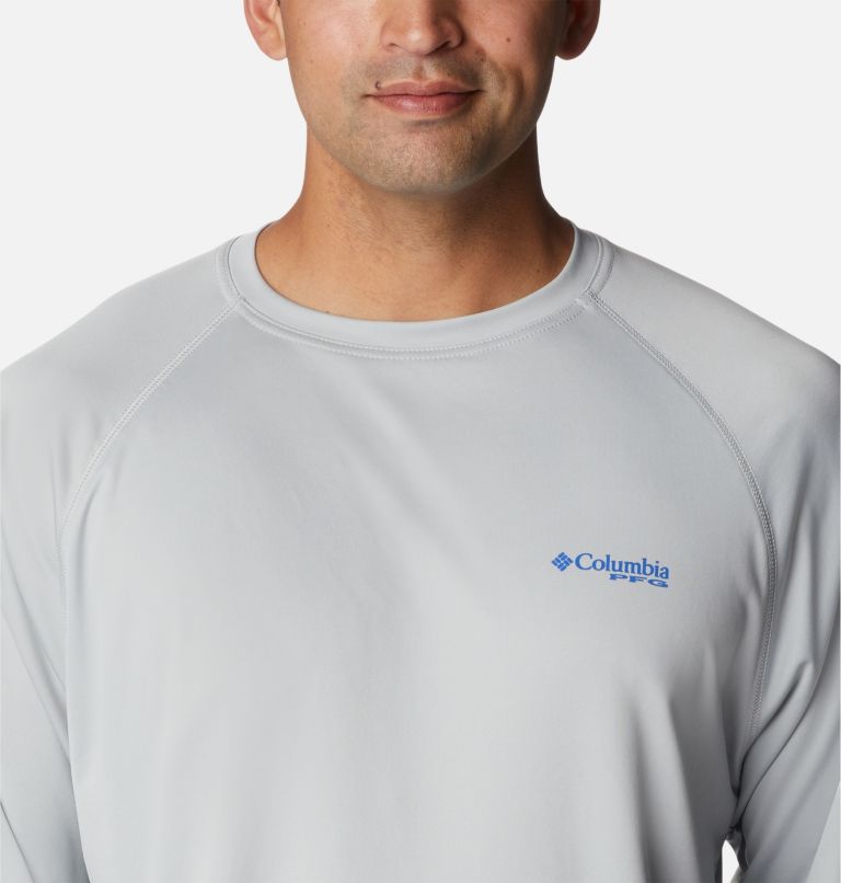 Men's PFG Terminal Tackle Long Sleeve Shirt - Tall, Color: Cool Grey, Vivid Blue Logo, image 4