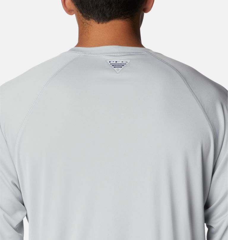 Men's PFG Terminal Tackle Long Sleeve Shirt - Tall, Color: Cool Grey, Vivid Blue Logo, image 5