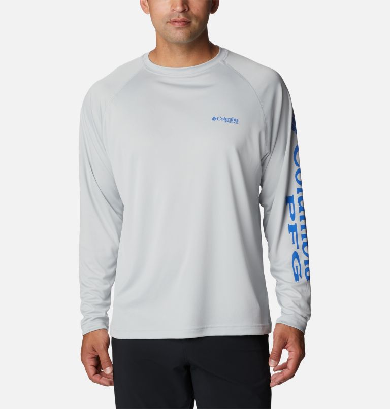 Thumbnail: T-shirt à manches longues PFG Terminal Tackle pour homme - Grandes tailles, Color: Cool Grey, Vivid Blue Logo, image 1