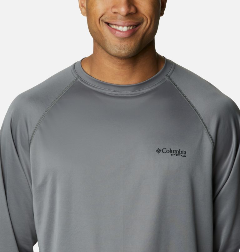 Thumbnail: Men’s PFG Terminal Tackle Long Sleeve Shirt - Tall, Color: City Grey, Black Logo, image 4