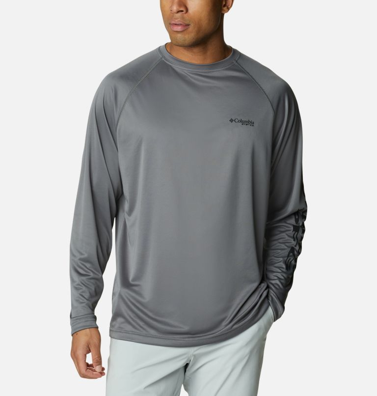 Men's PFG Terminal Tackle Long Sleeve Shirt - Tall, Color: City Grey, Black Logo, image 1