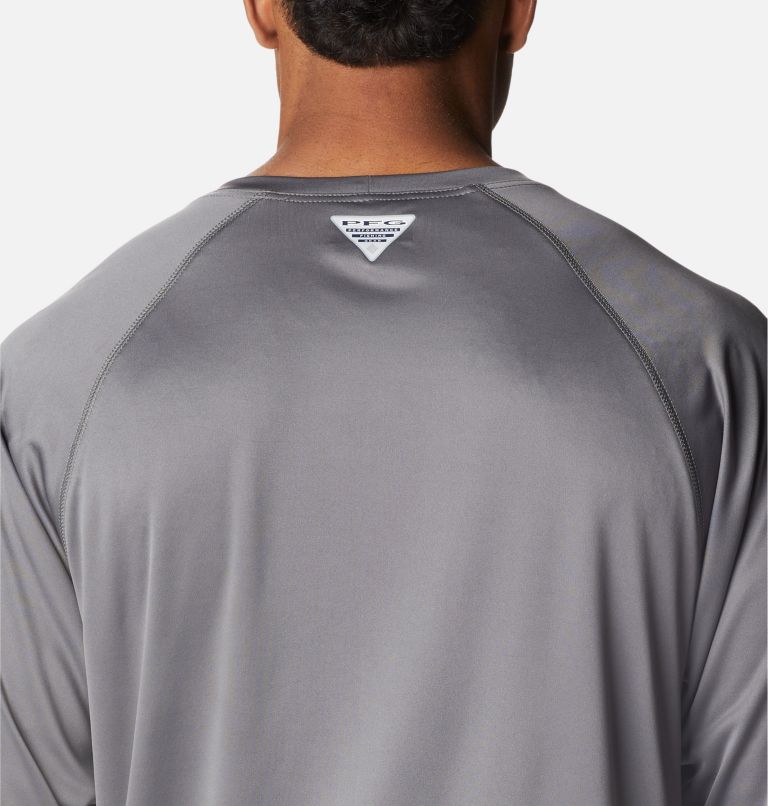 Men's PFG Terminal Tackle Long Sleeve Shirt - Tall, Color: City Grey, Pink Pop Logo, image 5