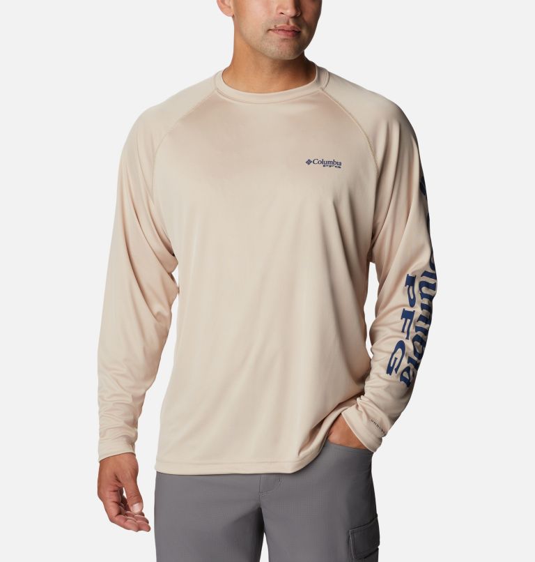 Men's PFG Terminal Tackle Long Sleeve Shirt - Tall, Color: Ancient Fossil, Carbon Logo, image 1