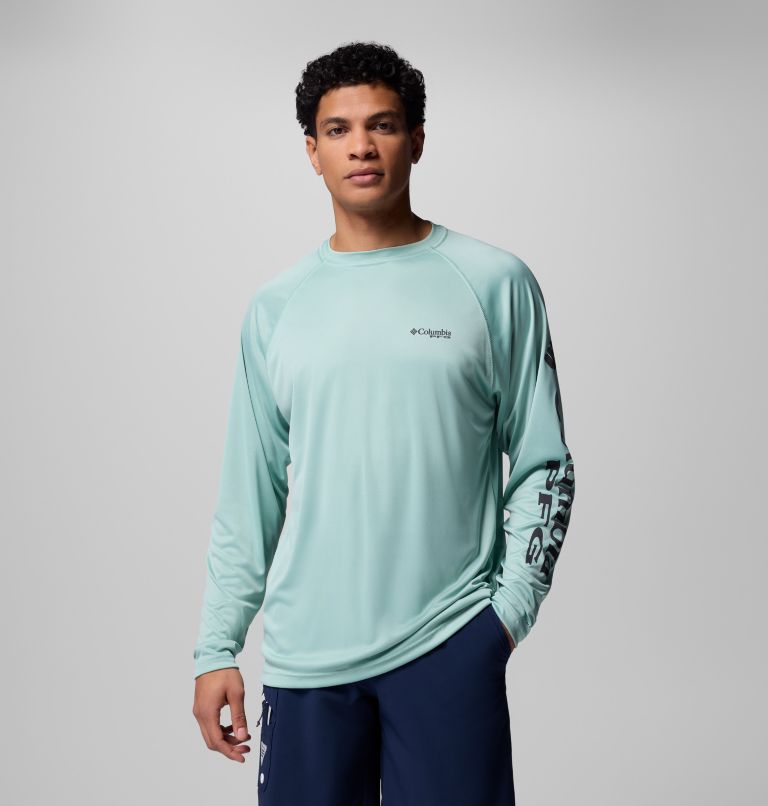 Men's PFG Terminal Tackle Long Sleeve Shirt - Tall, Color: Misty Jade, Shark Logo, image 1