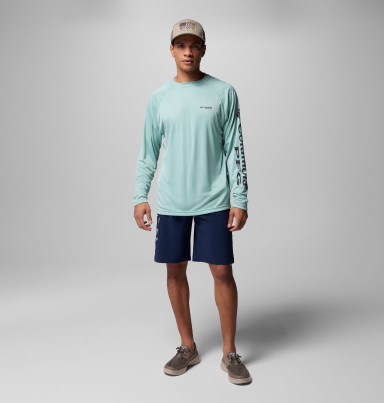 Men's PFG Terminal Tackle Long Sleeve Shirt - Tall, Color: Misty Jade, Shark Logo, image 2
