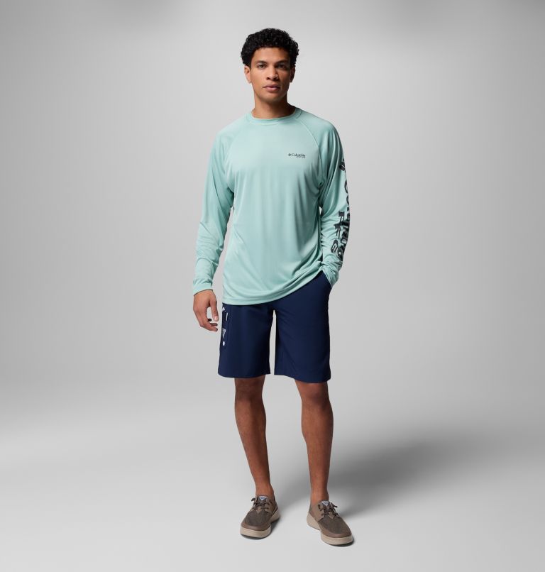 Men's PFG Terminal Tackle Long Sleeve Shirt - Tall, Color: Misty Jade, Shark Logo, image 8