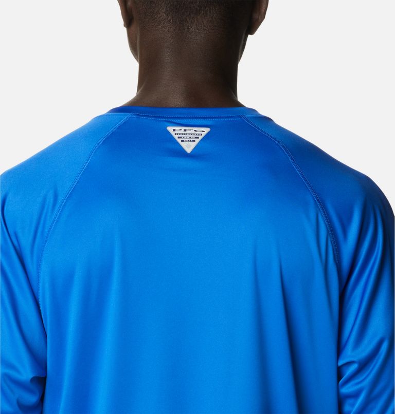 Men's PFG Terminal Tackle Long Sleeve Shirt - Tall, Color: Blue Macaw, White Logo