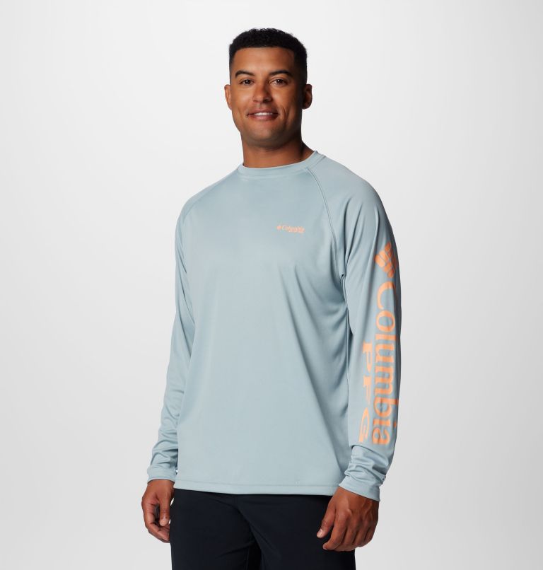 Men's PFG Terminal Tackle Long Sleeve Shirt - Tall, Color: Crushed Blue, Bright Nectar Logo, image 4