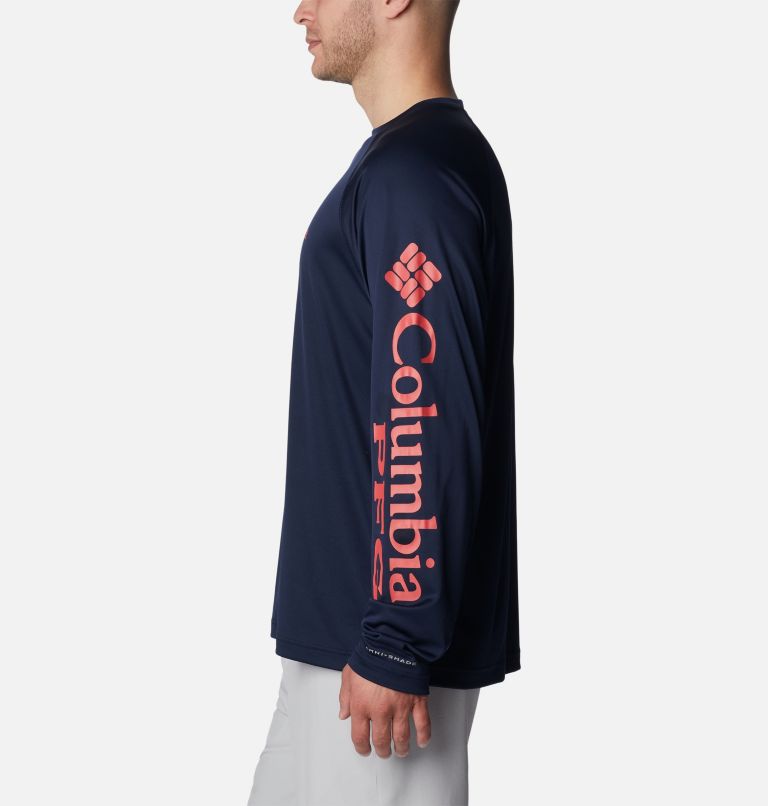 Men's PFG Terminal Tackle Long Sleeve Shirt - Tall, Color: Collegiate Navy, Sunset Red Logo, image 3