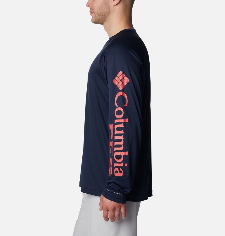 Thumbnail: Men's PFG Terminal Tackle Long Sleeve Shirt - Tall, Color: Collegiate Navy, Sunset Red, image 3