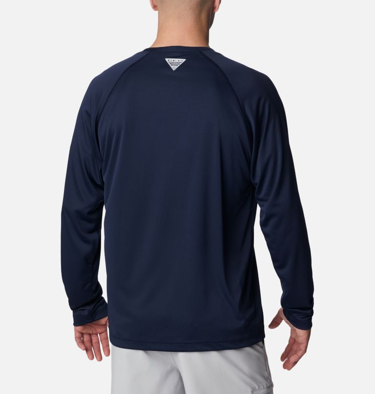Men's PFG Terminal Tackle Long Sleeve Shirt - Tall, Color: Collegiate Navy, Sunset Red Logo, image 2