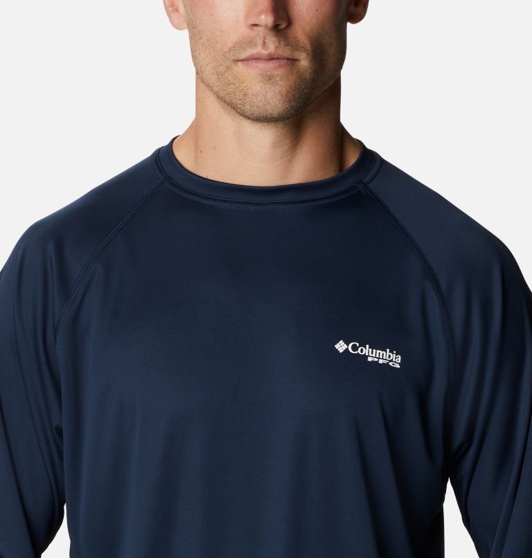 Thumbnail: Men's PFG Terminal Tackle Long Sleeve Shirt - Tall, Color: Collegiate Navy, White Logo, image 4