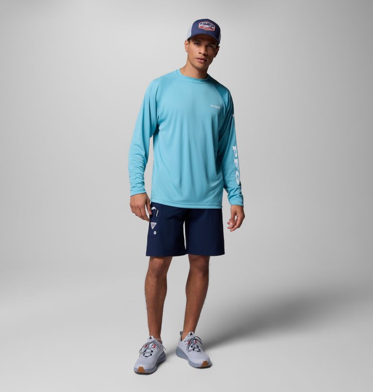 Men's PFG Terminal Tackle Long Sleeve Shirt - Tall, Color: Vintage Blue, White Logo, image 2