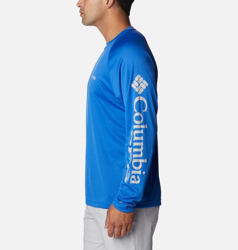 Thumbnail: Men's PFG Terminal Tackle Long Sleeve Shirt - Tall, Color: Vivid Blue, Cool Grey Logo, image 3