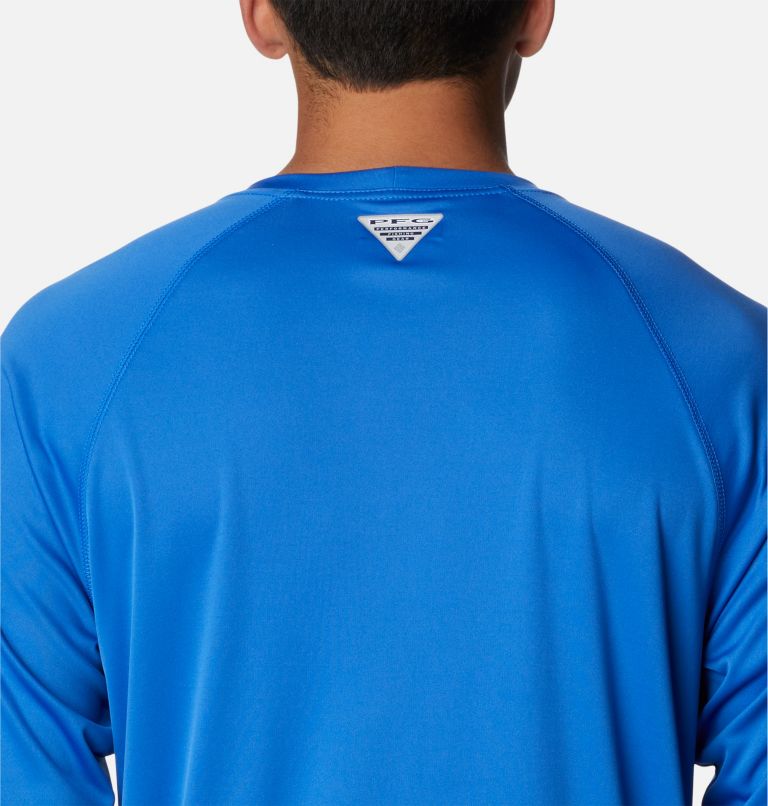Men's PFG Terminal Tackle Long Sleeve Shirt - Tall, Color: Vivid Blue, Cool Grey Logo, image 5