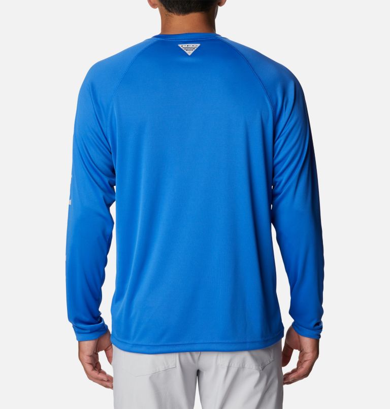 Men's PFG Terminal Tackle Long Sleeve Shirt - Tall, Color: Vivid Blue, Cool Grey Logo, image 2