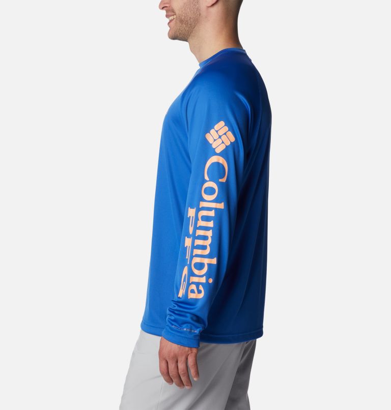 Men's PFG Terminal Tackle Long Sleeve Shirt - Tall, Color: Vivid Blue, Bright Nectar Logo, image 3