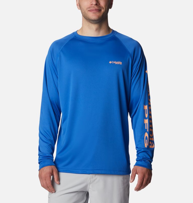 Men's PFG Terminal Tackle Long Sleeve Shirt - Tall, Color: Vivid Blue, Bright Nectar Logo, image 1