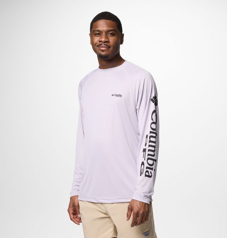 Men's PFG Terminal Tackle Long Sleeve Shirt - Tall, Color: Lavender Pearl, Black Logo, image 4