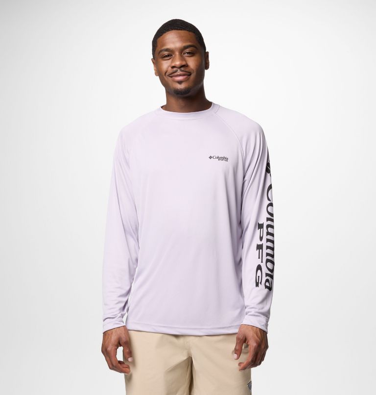 Men's PFG Terminal Tackle Long Sleeve Shirt - Tall, Color: Lavender Pearl, Black Logo, image 1