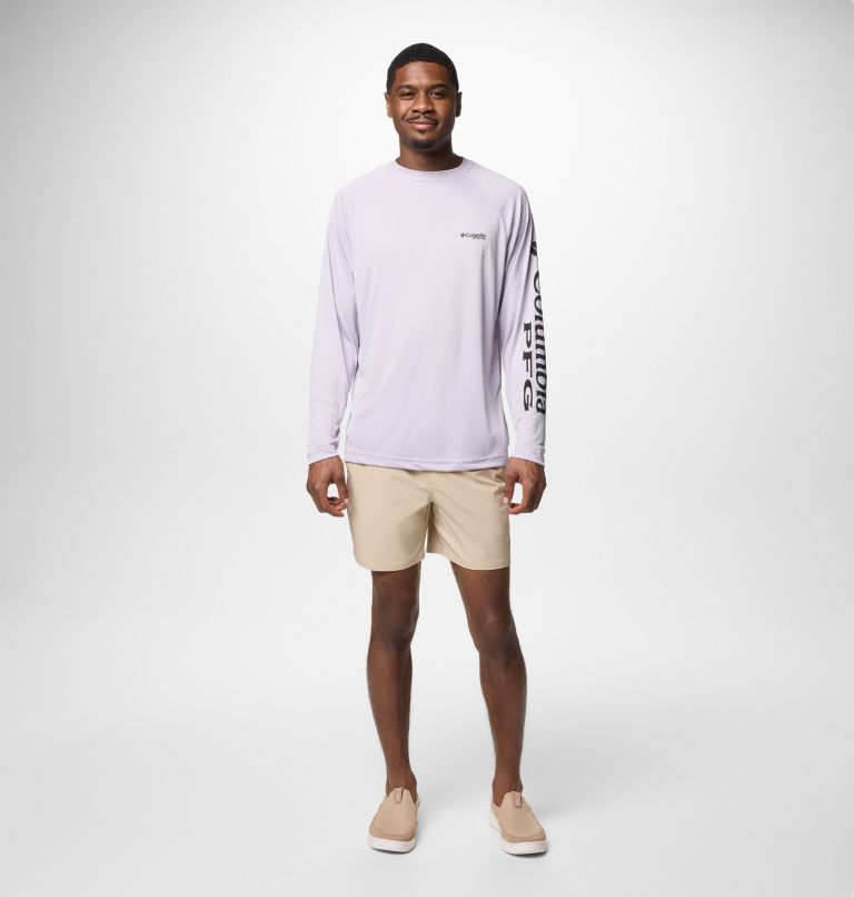 Men's PFG Terminal Tackle Long Sleeve Shirt - Tall, Color: Lavender Pearl, Black Logo, image 2