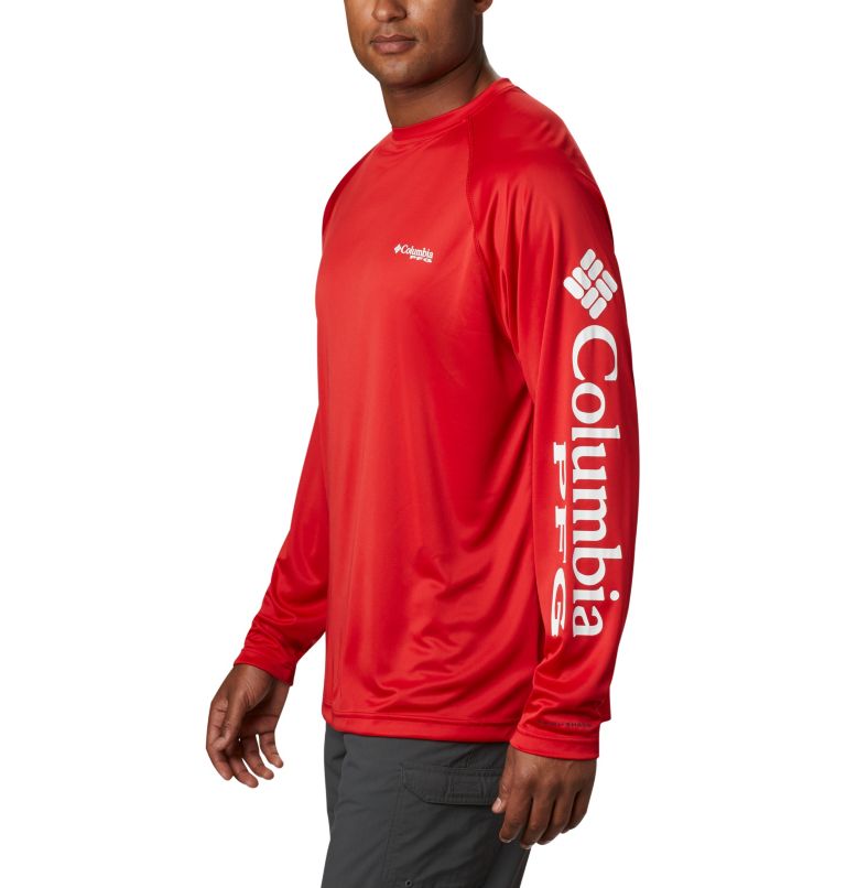 Men's PFG Terminal Tackle Long Sleeve Shirt - Tall, Color: Red Spark, White Logo, image 3