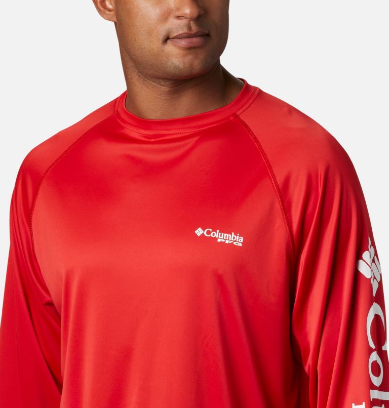 Men's PFG Terminal Tackle Long Sleeve Shirt - Tall, Color: Red Spark, White Logo, image 4