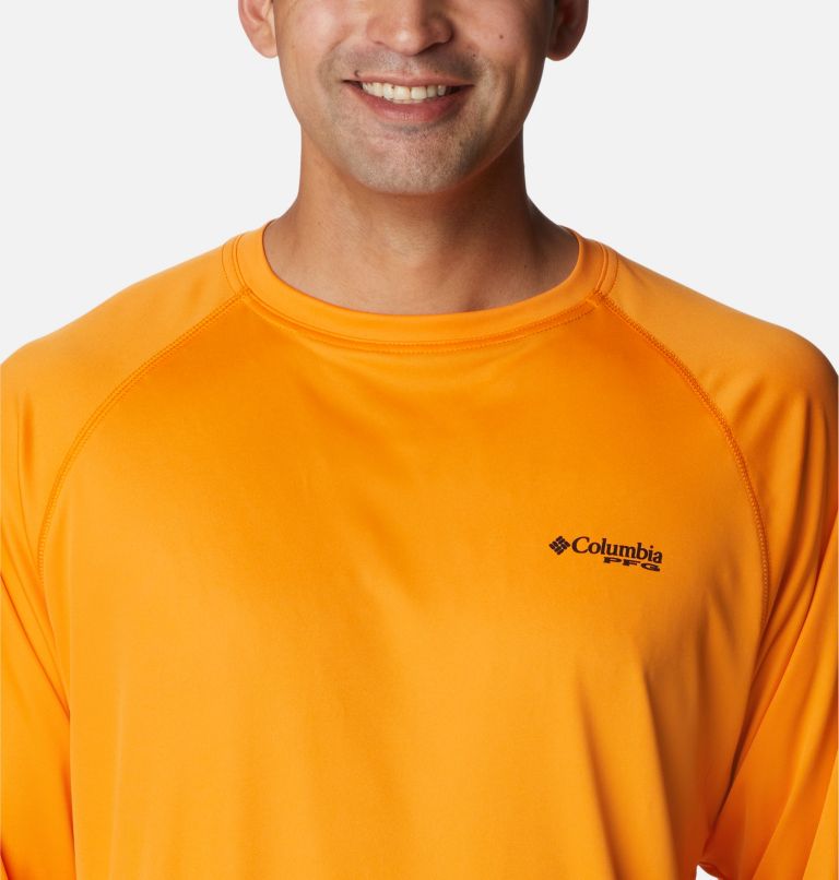 Thumbnail: Men's PFG Terminal Tackle Long Sleeve Shirt - Tall, Color: Orange Blast, Black Logo, image 4