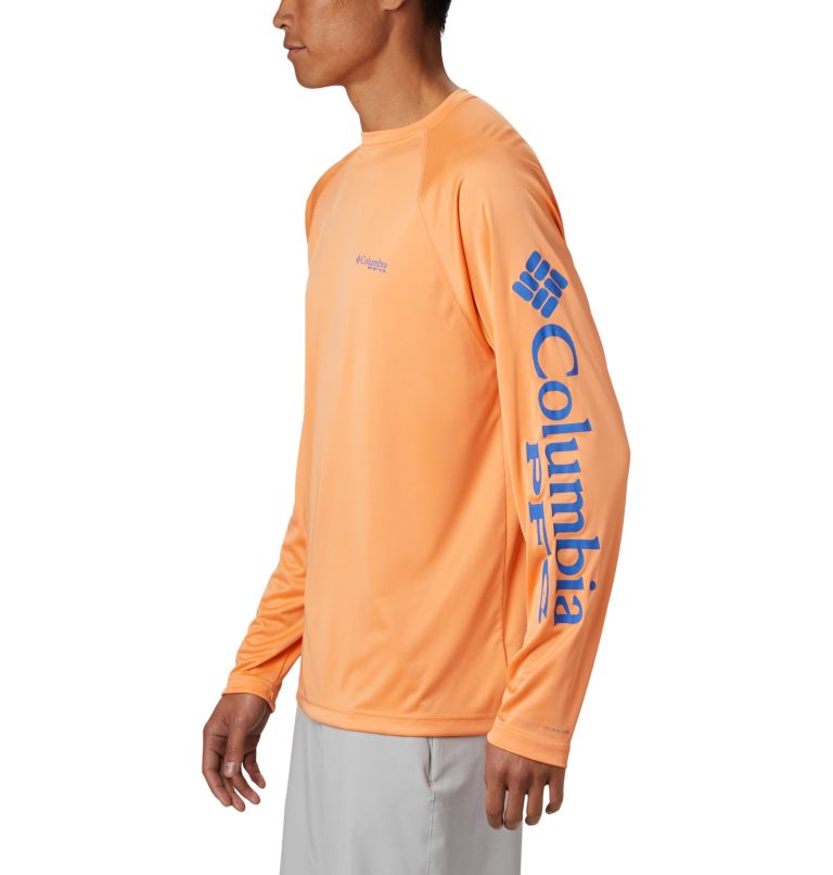 Men's PFG Terminal Tackle Long Sleeve Shirt - Tall, Color: Bright Nectar, Vivid Blue Logo, image 3