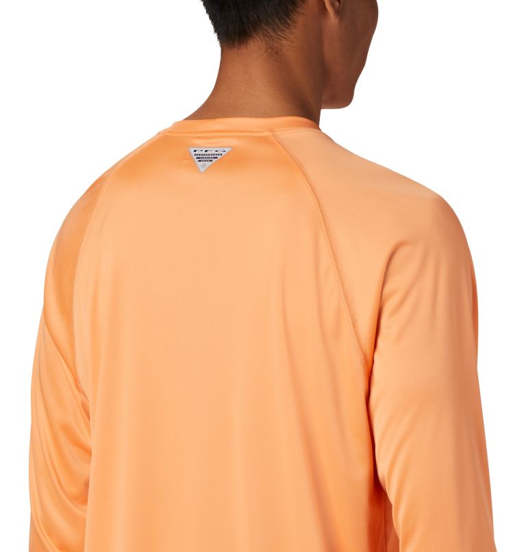 Thumbnail: Men's PFG Terminal Tackle Long Sleeve Shirt - Tall, Color: Bright Nectar, Vivid Blue Logo, image 5