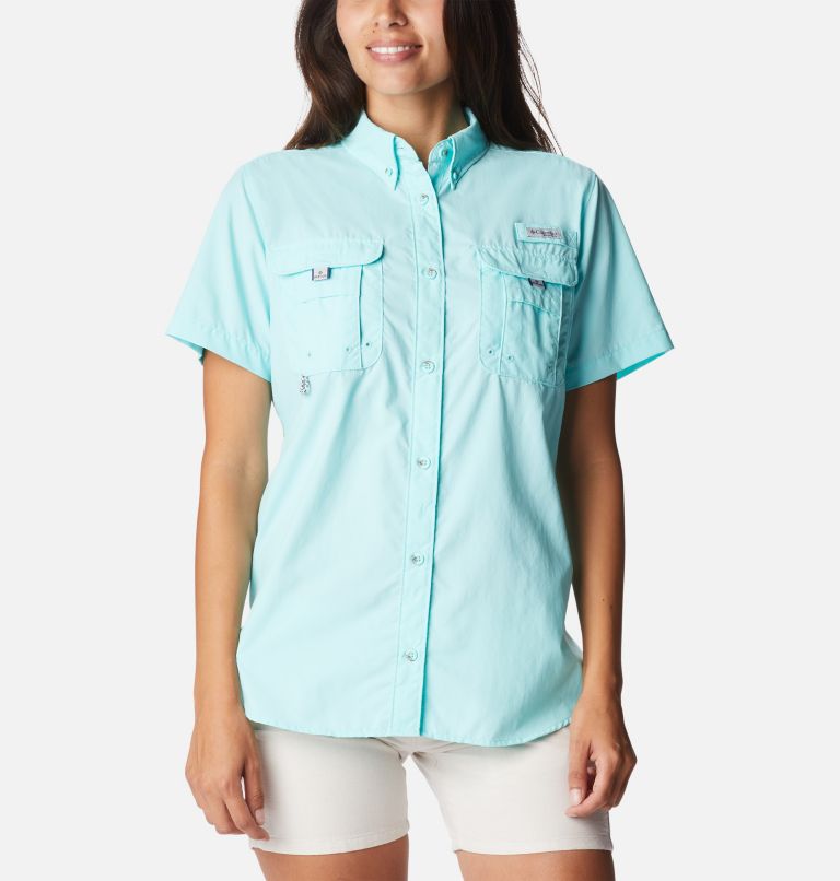 Thumbnail: Women’s PFG Bahama Short Sleeve Shirt, Color: Gulf Stream, image 1