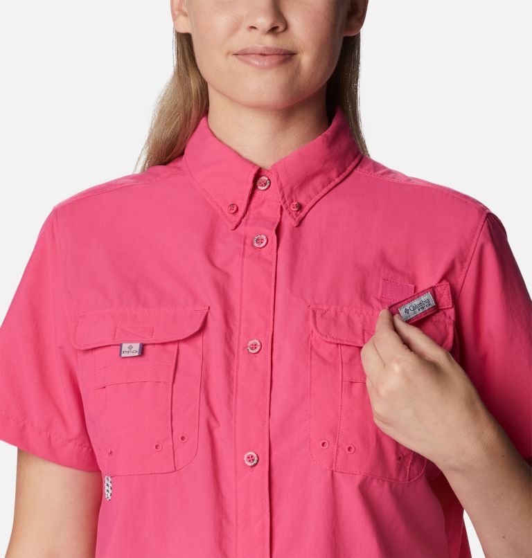 Women’s PFG Bahama Short Sleeve Shirt, Color: Ultra Pink, image 4
