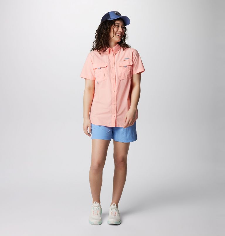 Women’s PFG Bahama Short Sleeve Shirt, Color: Tiki Pink, image 3