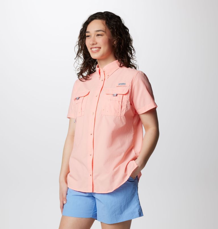 Women’s PFG Bahama Short Sleeve Shirt, Color: Tiki Pink, image 4