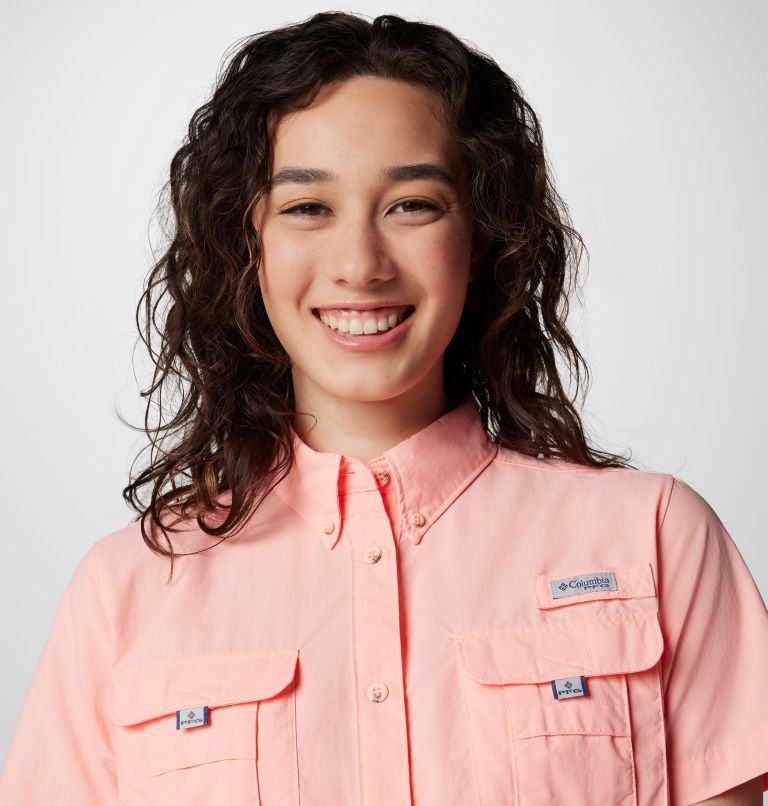 Women’s PFG Bahama Short Sleeve Shirt, Color: Tiki Pink, image 5