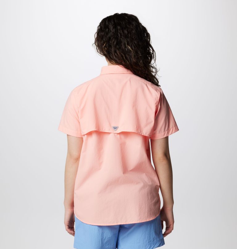 Women’s PFG Bahama Short Sleeve Shirt, Color: Tiki Pink, image 2