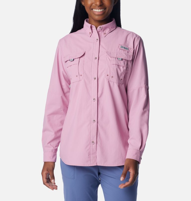 Columbia Sportswear PFG Pink Long Sleeve Snap Fishing Shirt Women