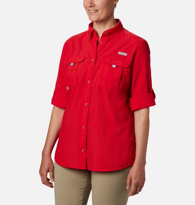 Women’s PFG Bahama Long Sleeve Shirt, Color: Red Lily, image 3