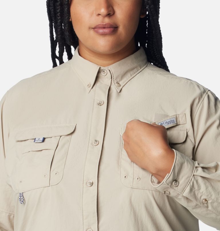 Women’s PFG Bahama Long Sleeve Shirt – Plus Size, Color: Fossil, image 4