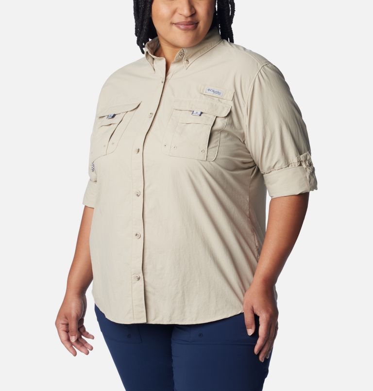 Thumbnail: Women’s PFG Bahama Long Sleeve Shirt – Plus Size, Color: Fossil, image 6