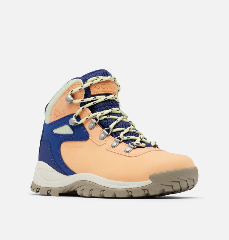 Women's Newton Ridge Plus Waterproof Hiking Boot, Color: Peach, Dark Sapphire, image 2