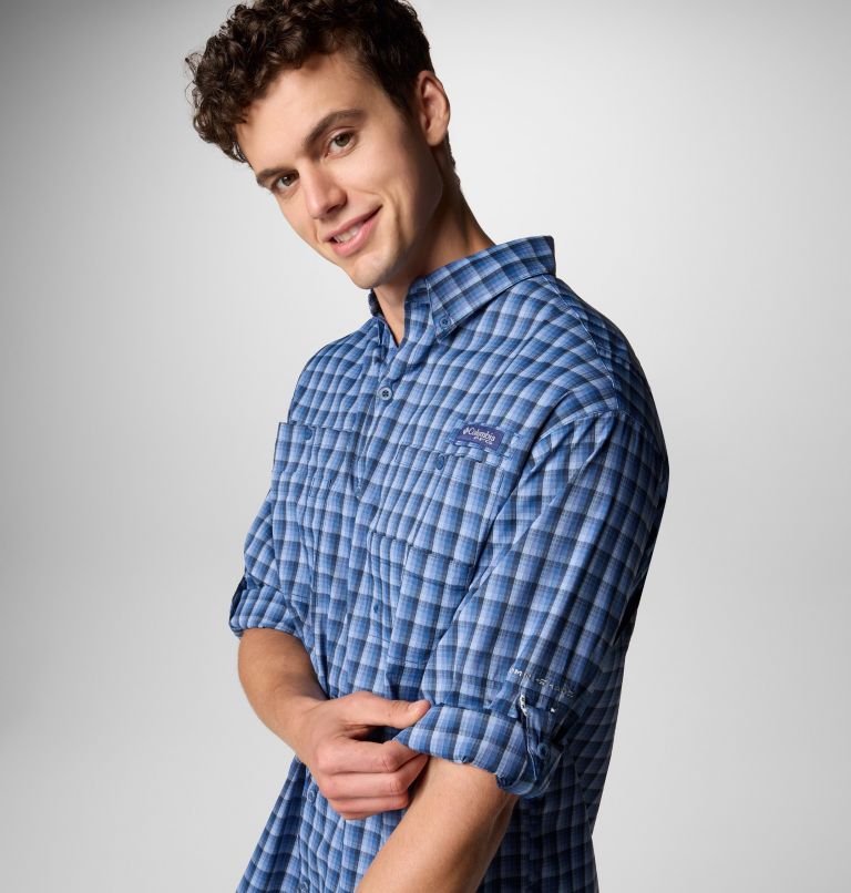 Men’s PFG Super Tamiami Long Sleeve Shirt, Color: Collegiate Navy Gradient Check, image 6