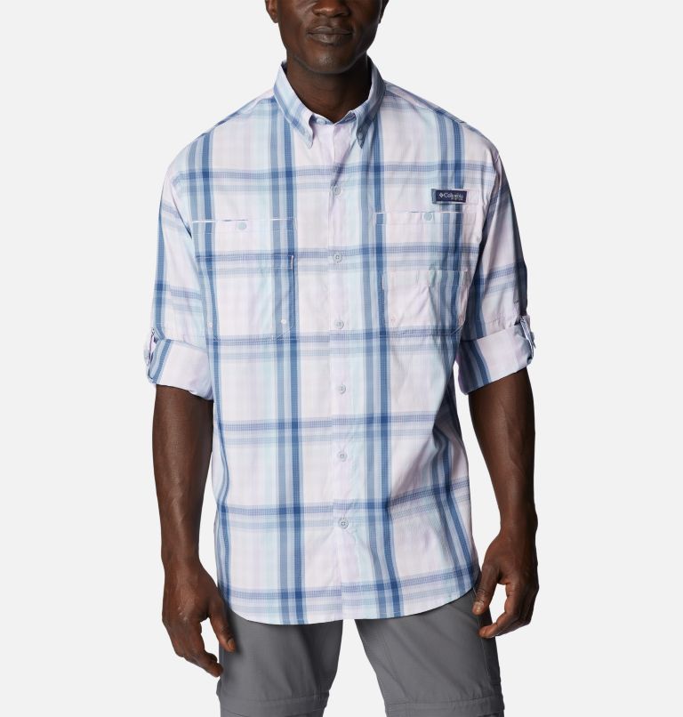 Thumbnail: Men’s PFG Super Tamiami Long Sleeve Shirt, Color: Soft Violet Blur Check, image 6