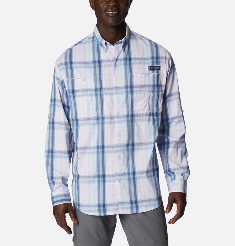 Men’s PFG Super Tamiami Long Sleeve Shirt, Color: Soft Violet Blur Check, image 1